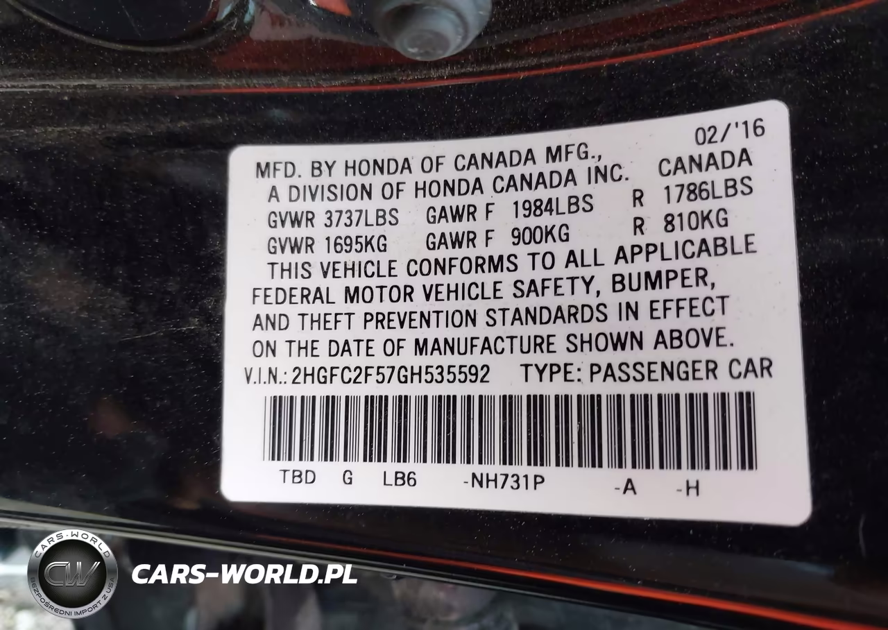 2016 Honda Civic Lx VIN:2HGFC2F57GH535592 - 9