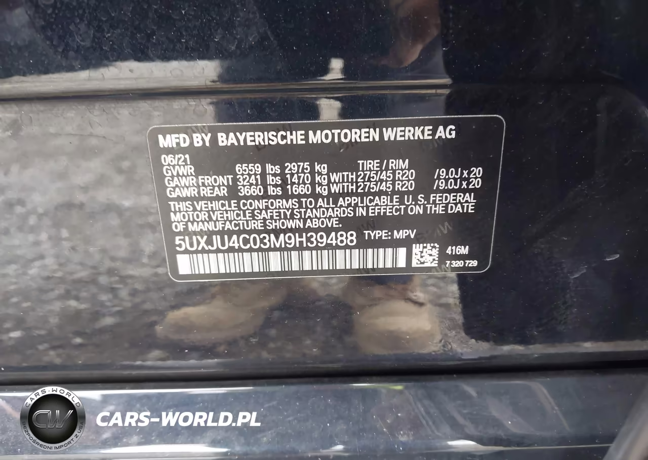 2021 BMW X5 M50I VIN:5UXJU4C03M9H39488 - 9