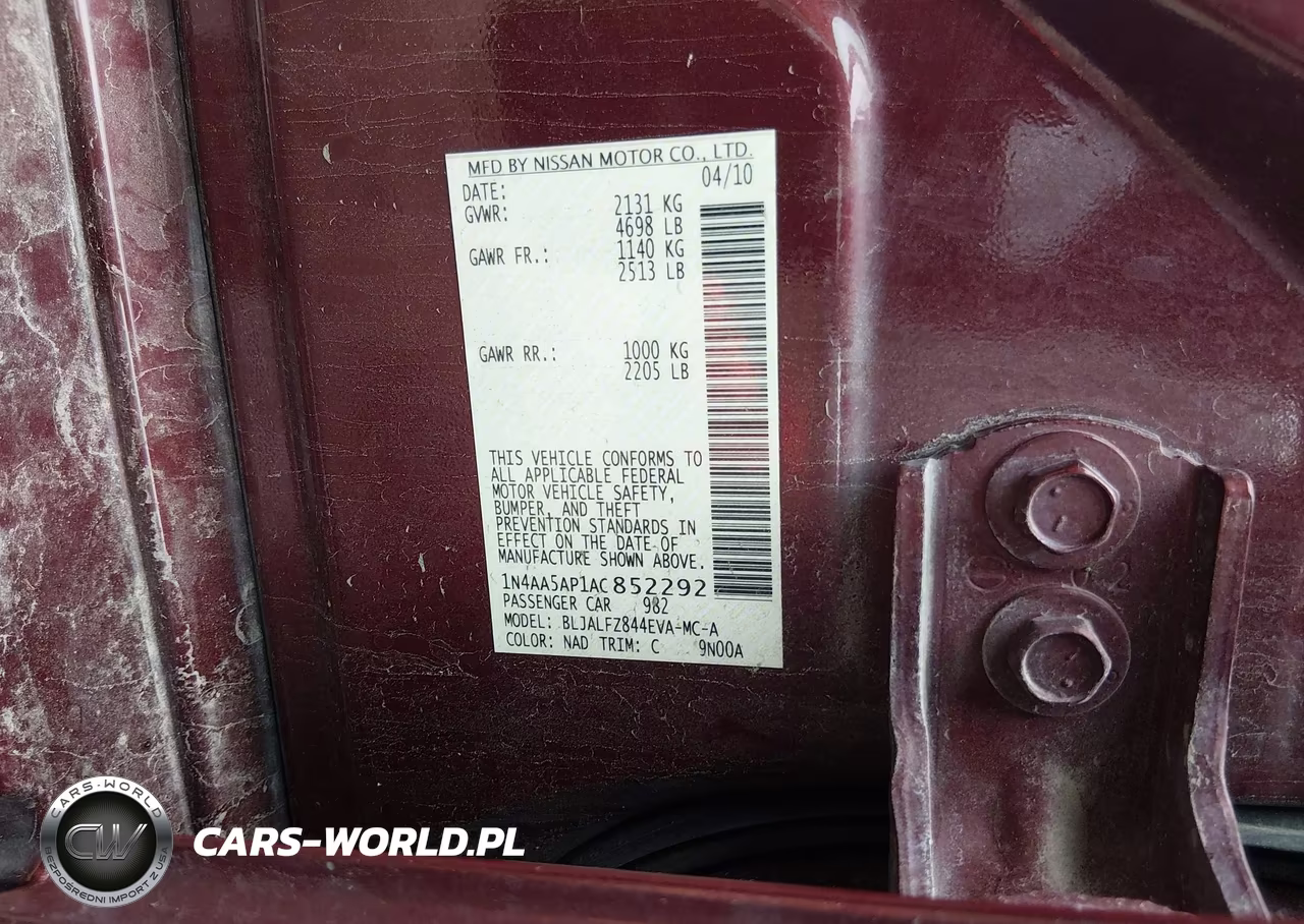 2010 Nissan Maxima 3.5 Sv VIN:1N4AA5AP1AC852292 - 9