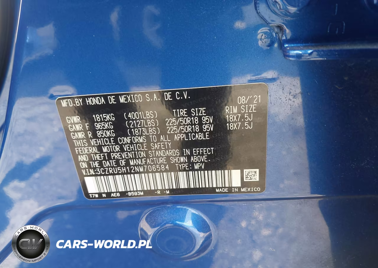 2022 Honda Hr-V 2Wd Sport VIN:3CZRU5H12NM706584 - 9