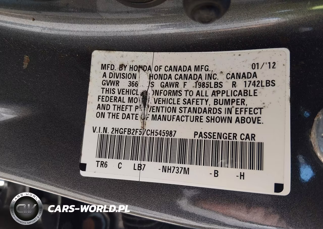 2012 Honda Civic Lx VIN:2HGFB2F57CH545987 - 9
