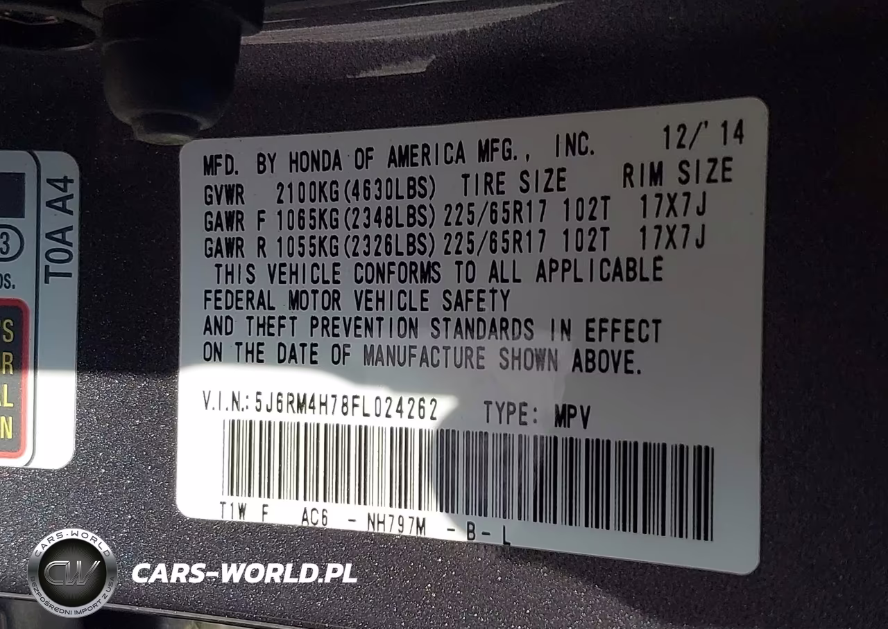 2015 Honda Cr-V Ex-L VIN:5J6RM4H78FL024262 - 9