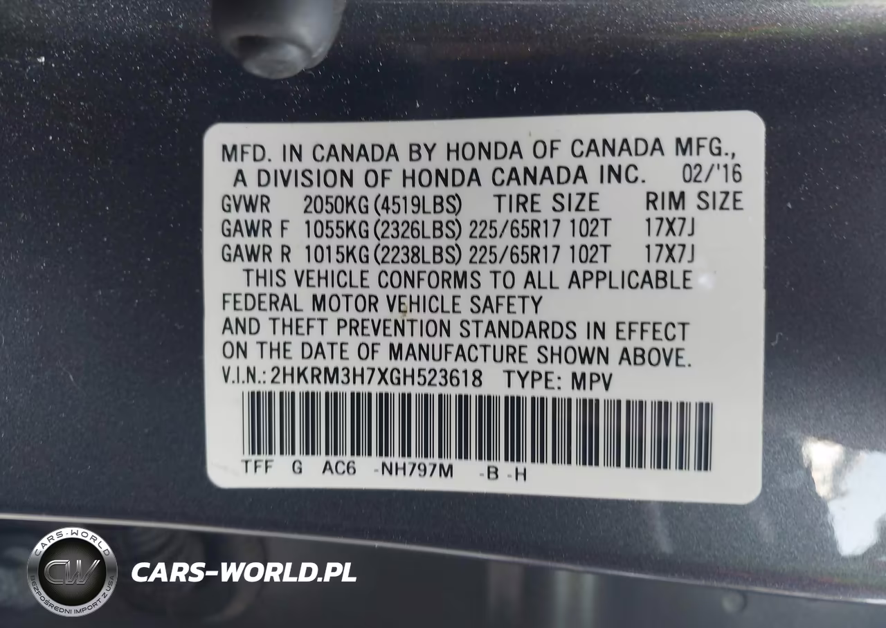 2016 Honda Cr-V Ex-L VIN:2HKRM3H7XGH523618 - 9