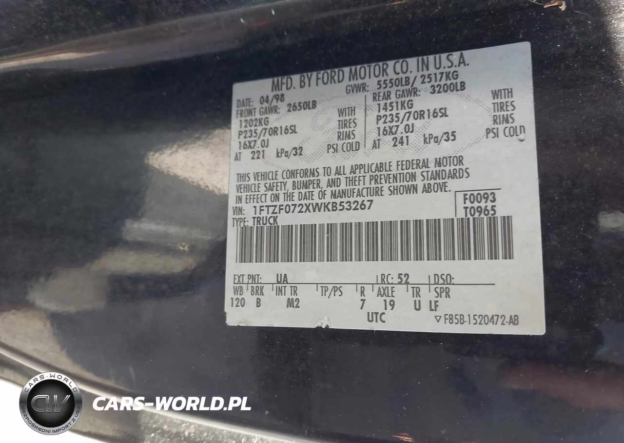 1998 Ford F-150 Xl-Xlt VIN:1FTZF072XWKB53267 - 9