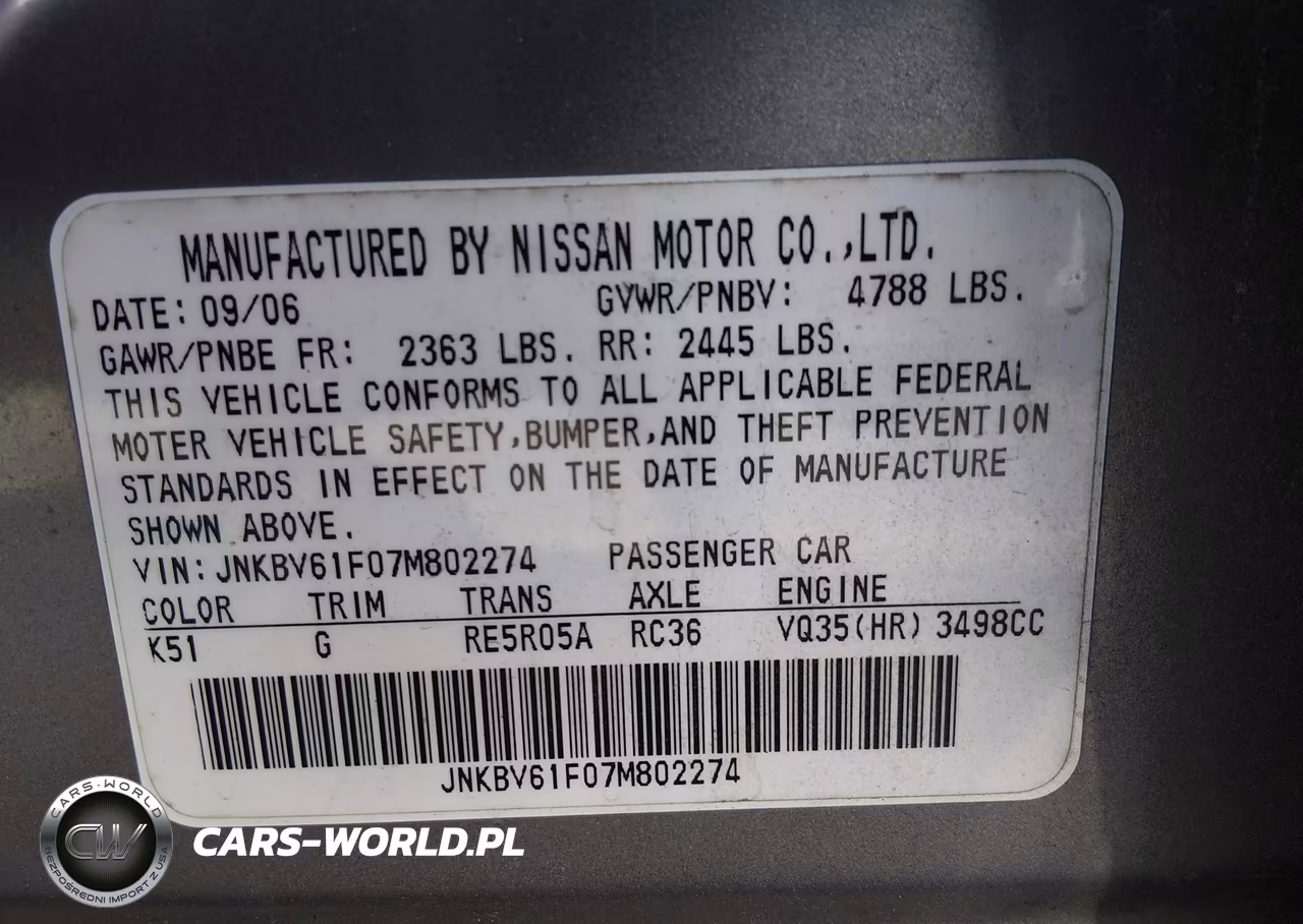 2007 Infiniti G35X VIN:JNKBV61F07M802274 - 9