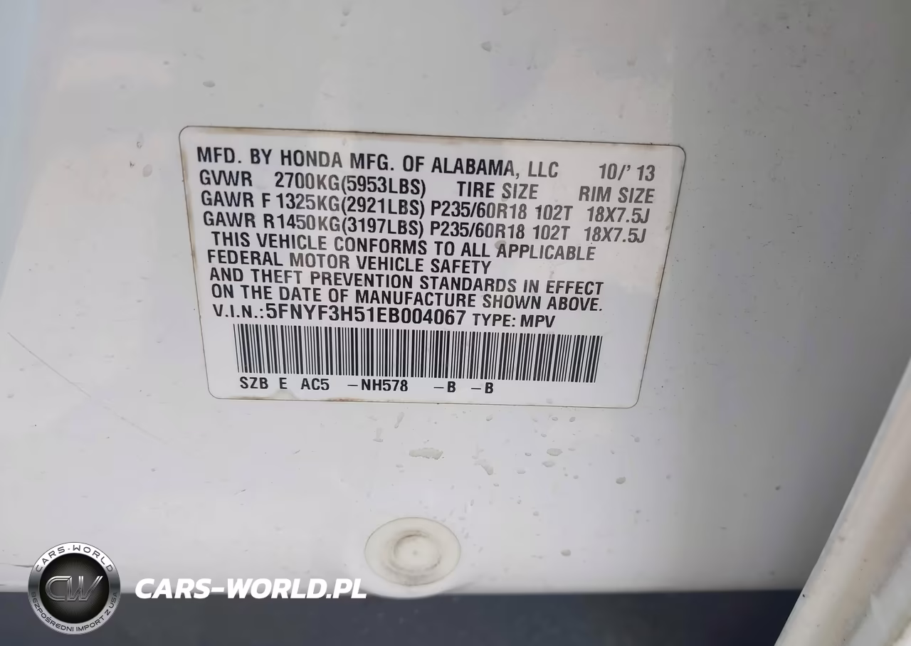 2014 Honda Pilot Ex-L VIN:5FNYF3H51EB004067 - 9