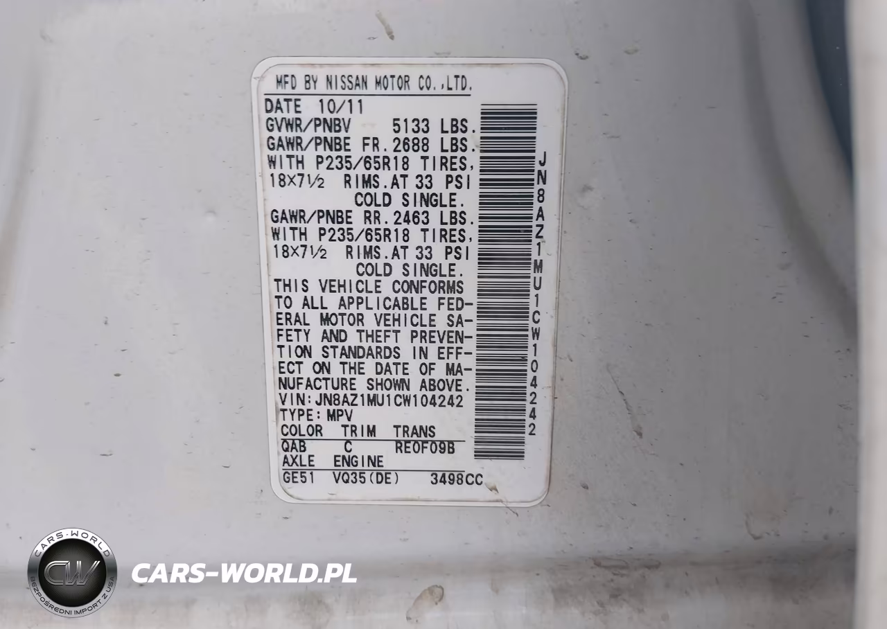 2012 Nissan Murano Sl VIN:JN8AZ1MU1CW104242 - 9