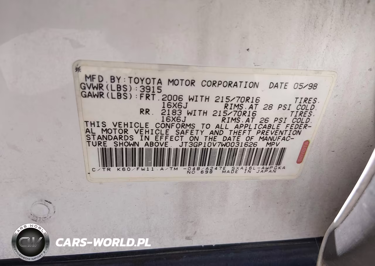 1998 Toyota Rav4 VIN:JT3GP10V7W0031626 - 9