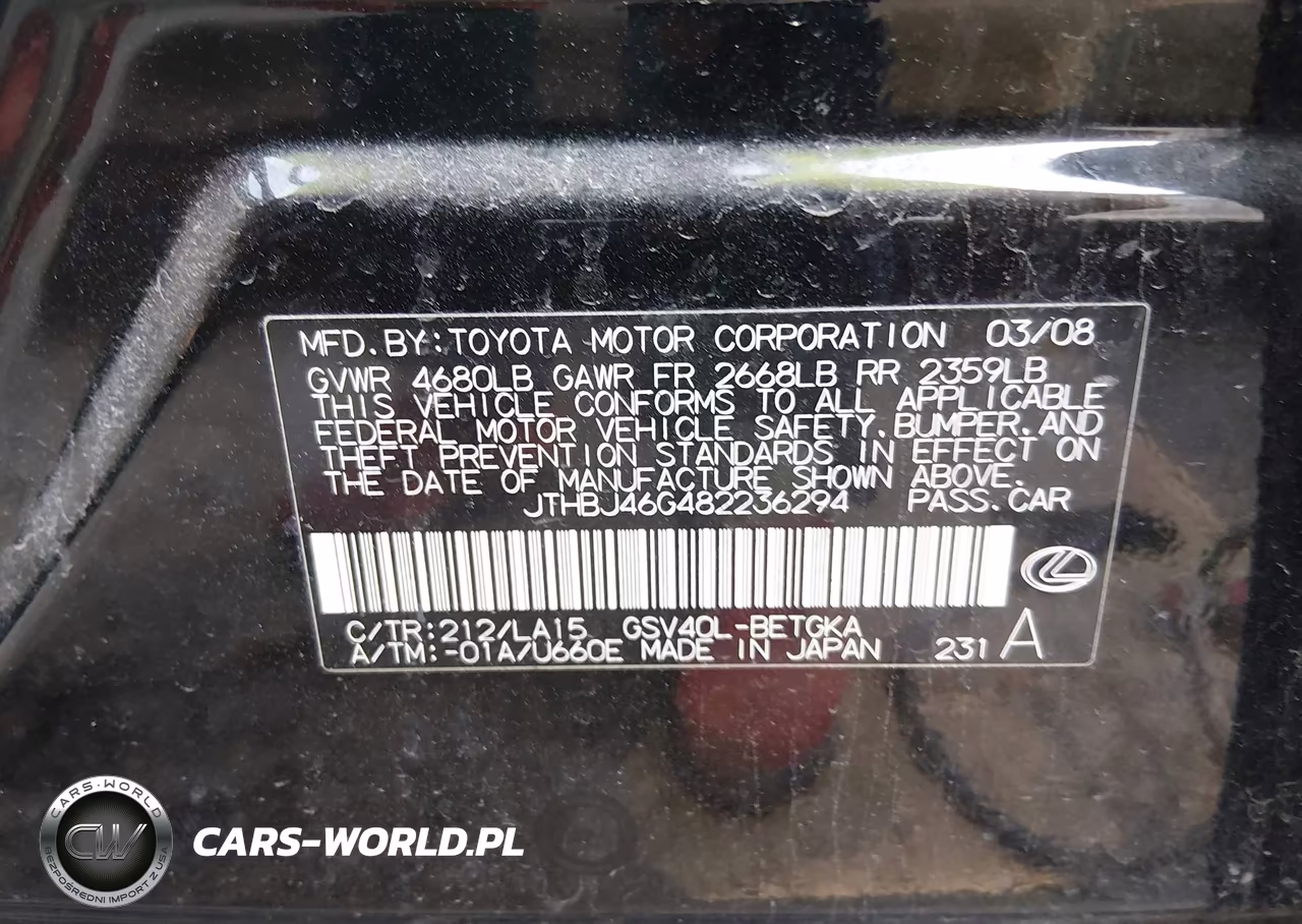 2008 Lexus Es 350 VIN:JTHBJ46G482236294 - 9