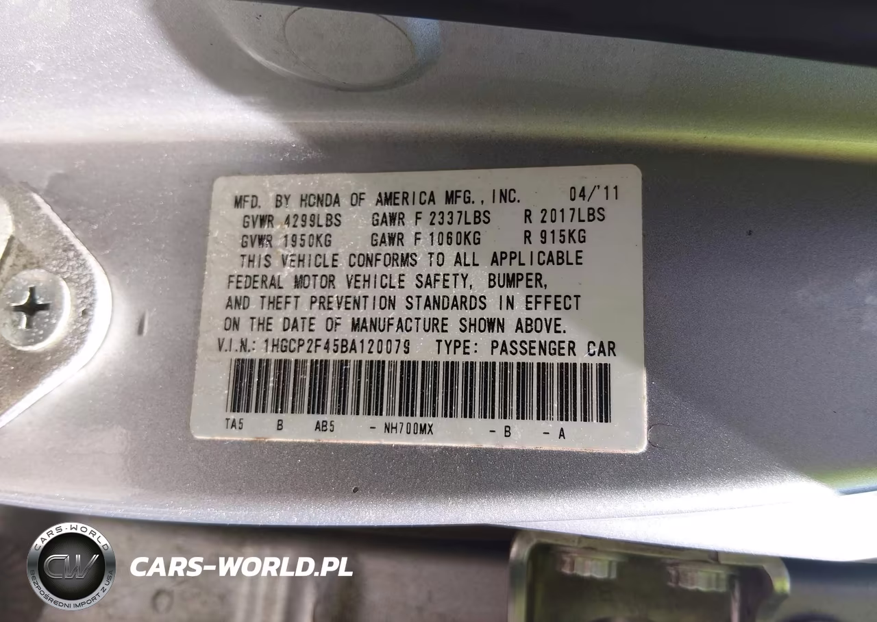 2011 Honda Accord 2.4 Lx-P VIN:1HGCP2F45BA120079 - 9