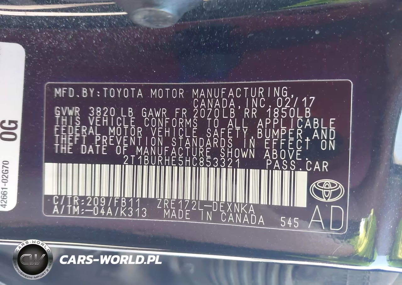 2017 Toyota Corolla Le VIN:2T1BURHE5HC853321 - 9