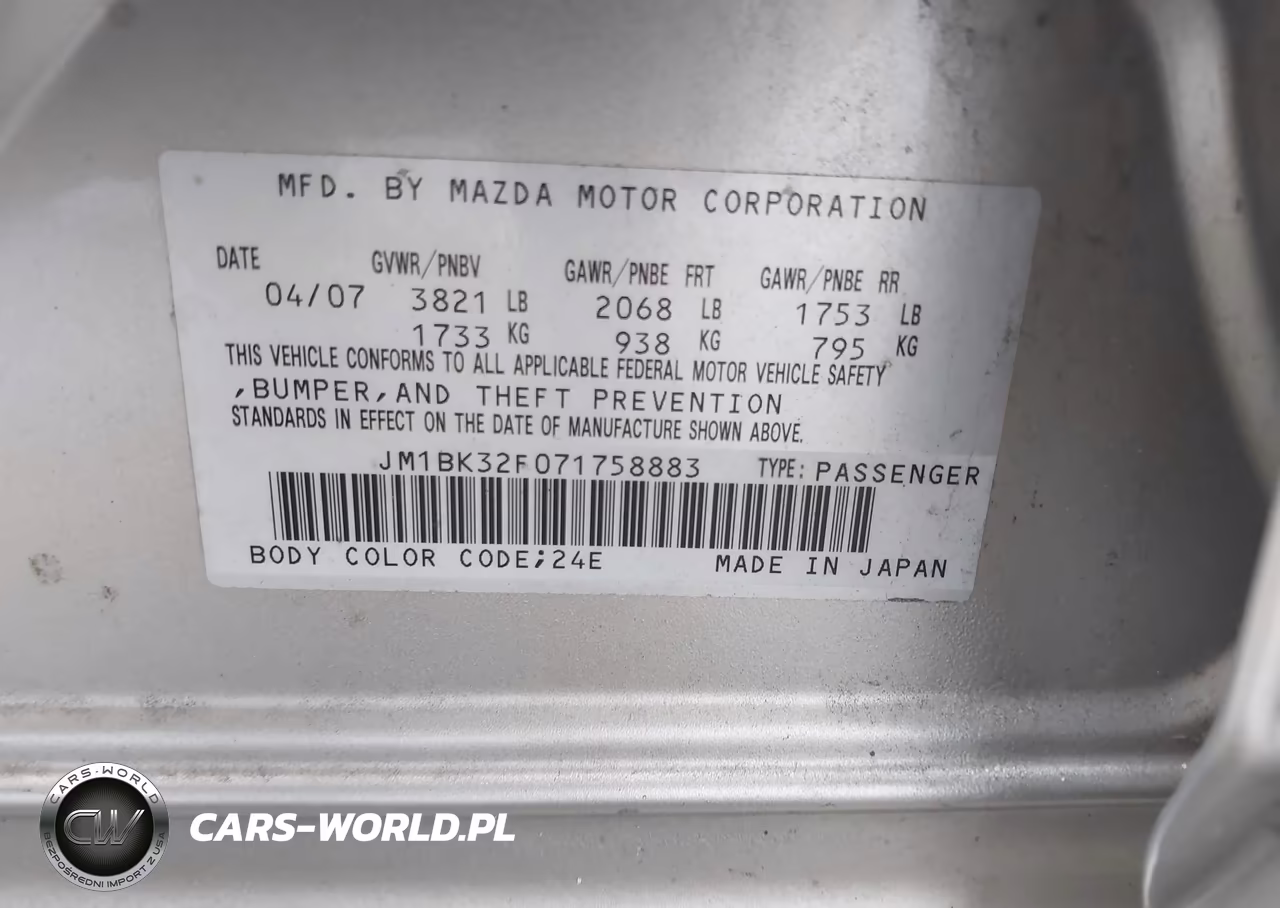 2007 Mazda Mazda3 I VIN:JM1BK32F071758883 - 9