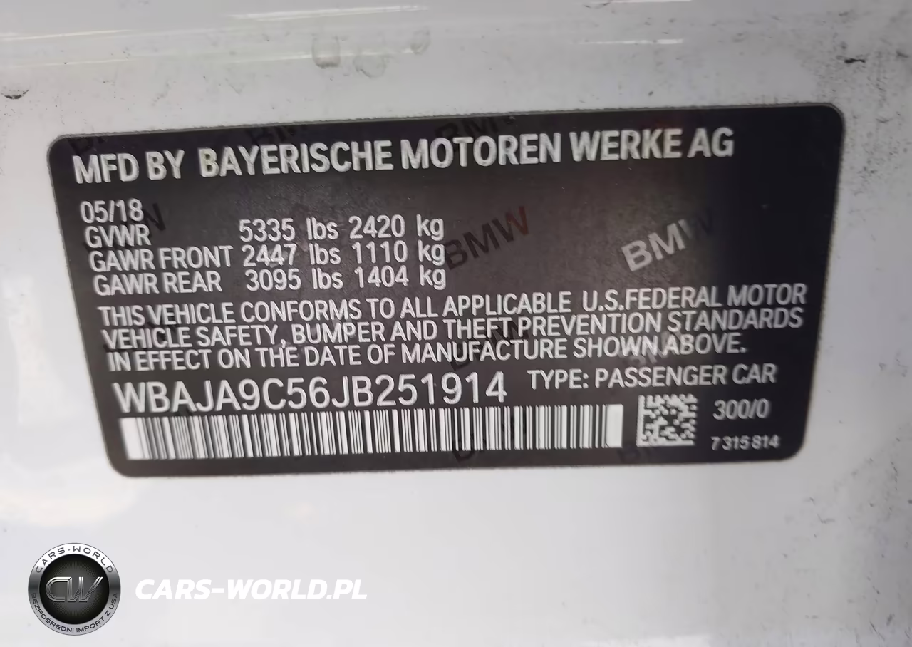 2018 BMW 530E Iperformance VIN:WBAJA9C56JB251914 - 9