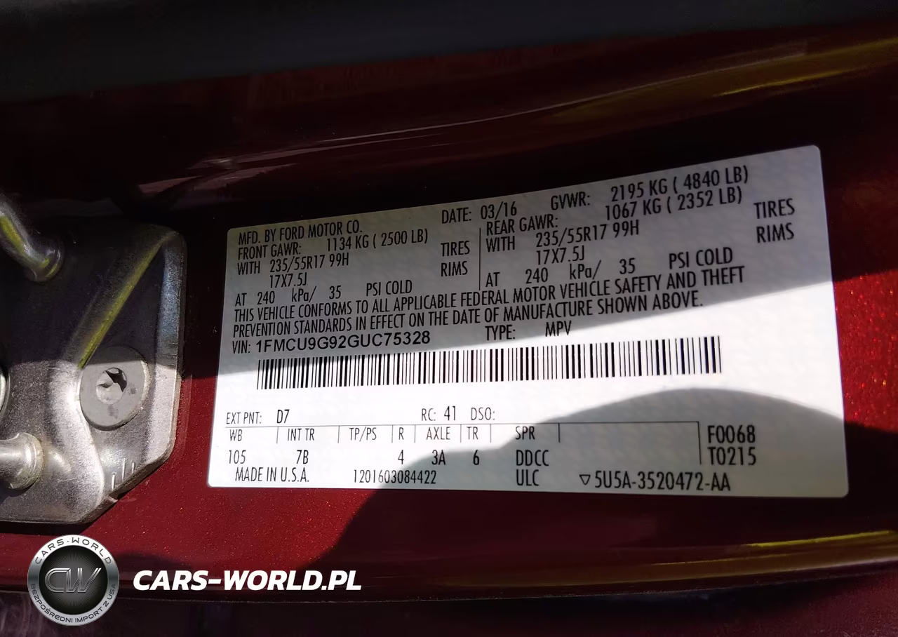 2016 Ford Escape Se VIN:1FMCU9G92GUC75328 - 9