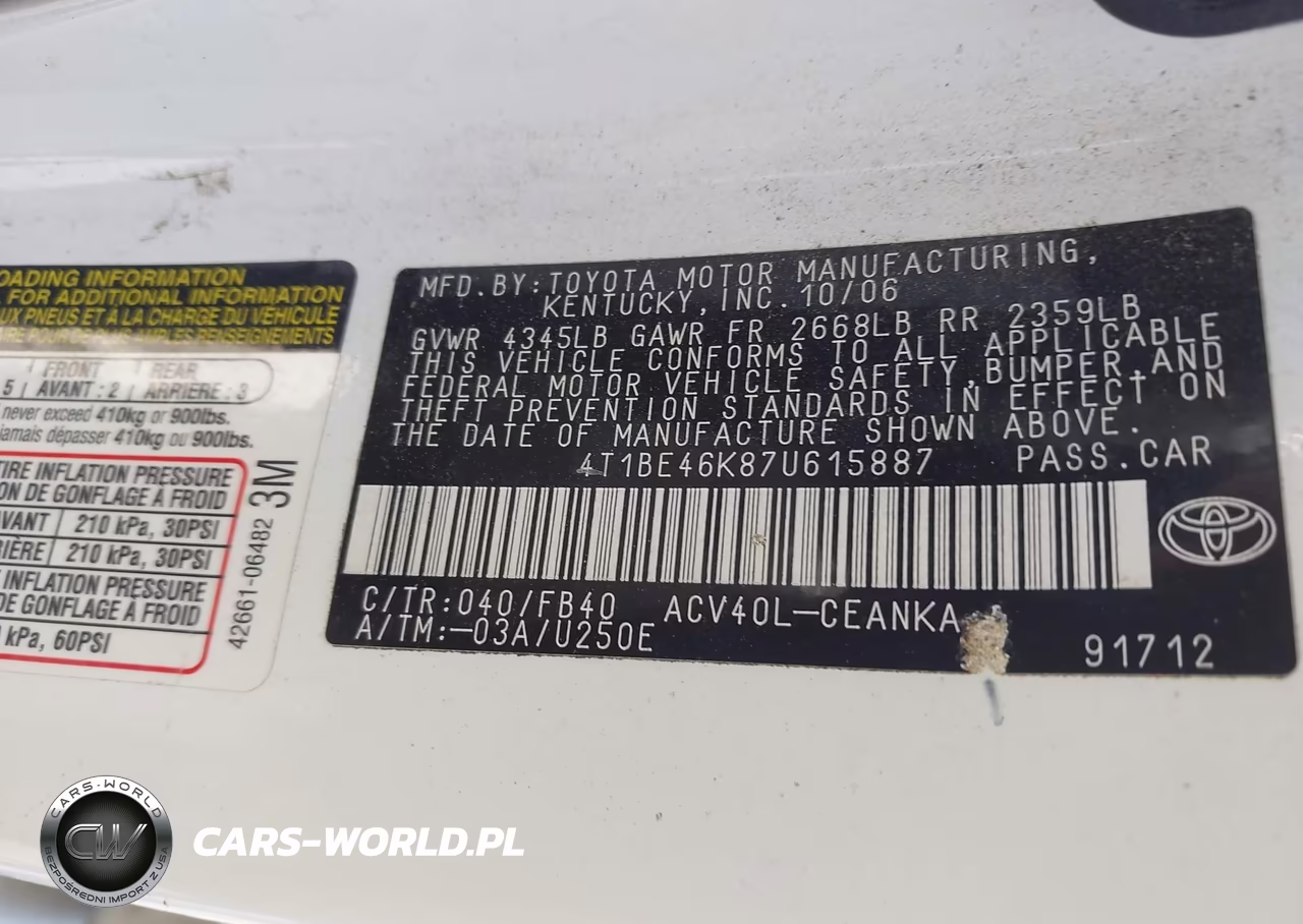 2007 Toyota Camry Le VIN:4T1BE46K87U615887 - 9