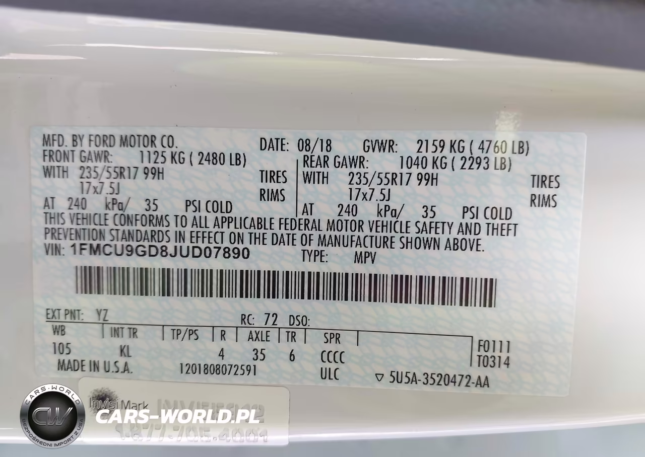 2018 Ford Escape Se VIN:1FMCU9GD8JUD07890 - 9