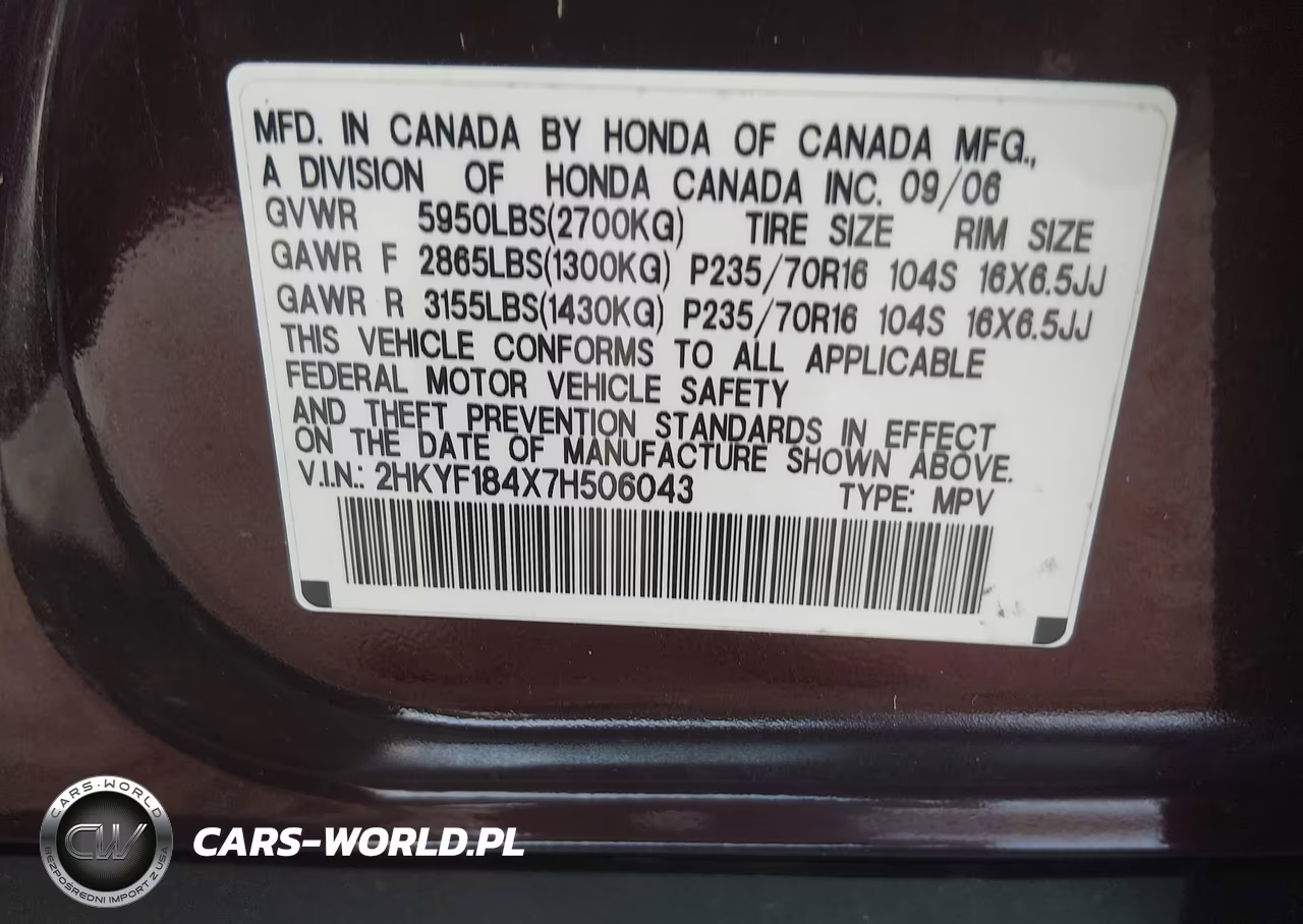 2007 Honda Pilot Ex VIN:2HKYF184X7H506043 - 9