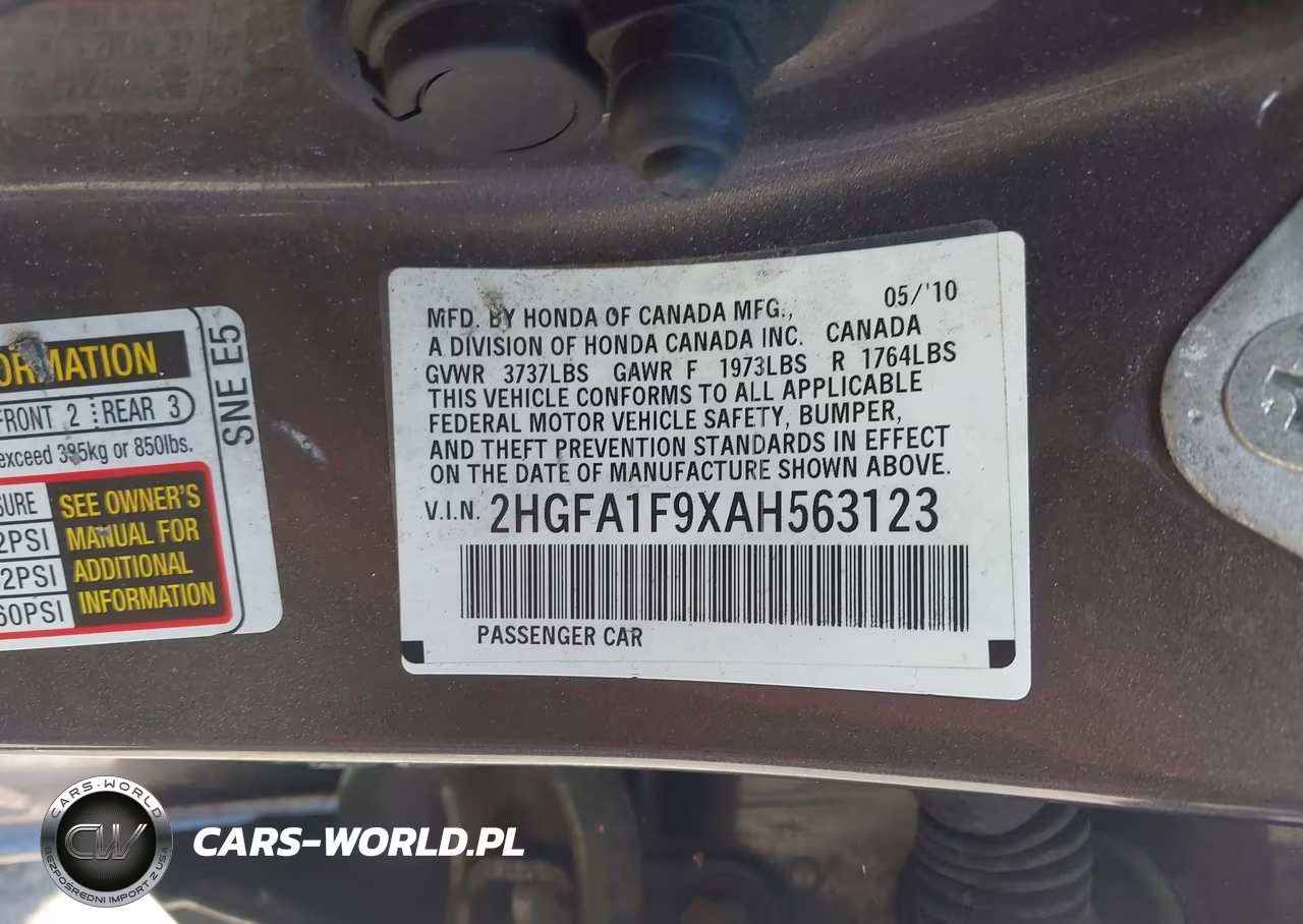 2010 Honda Civic Ex-L VIN:2HGFA1F9XAH563123 - 9