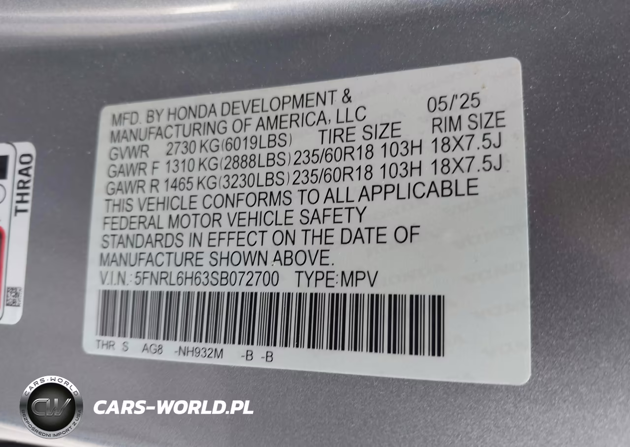 2025 Honda Odyssey Ex-L VIN:5FNRL6H63SB072700 - 9