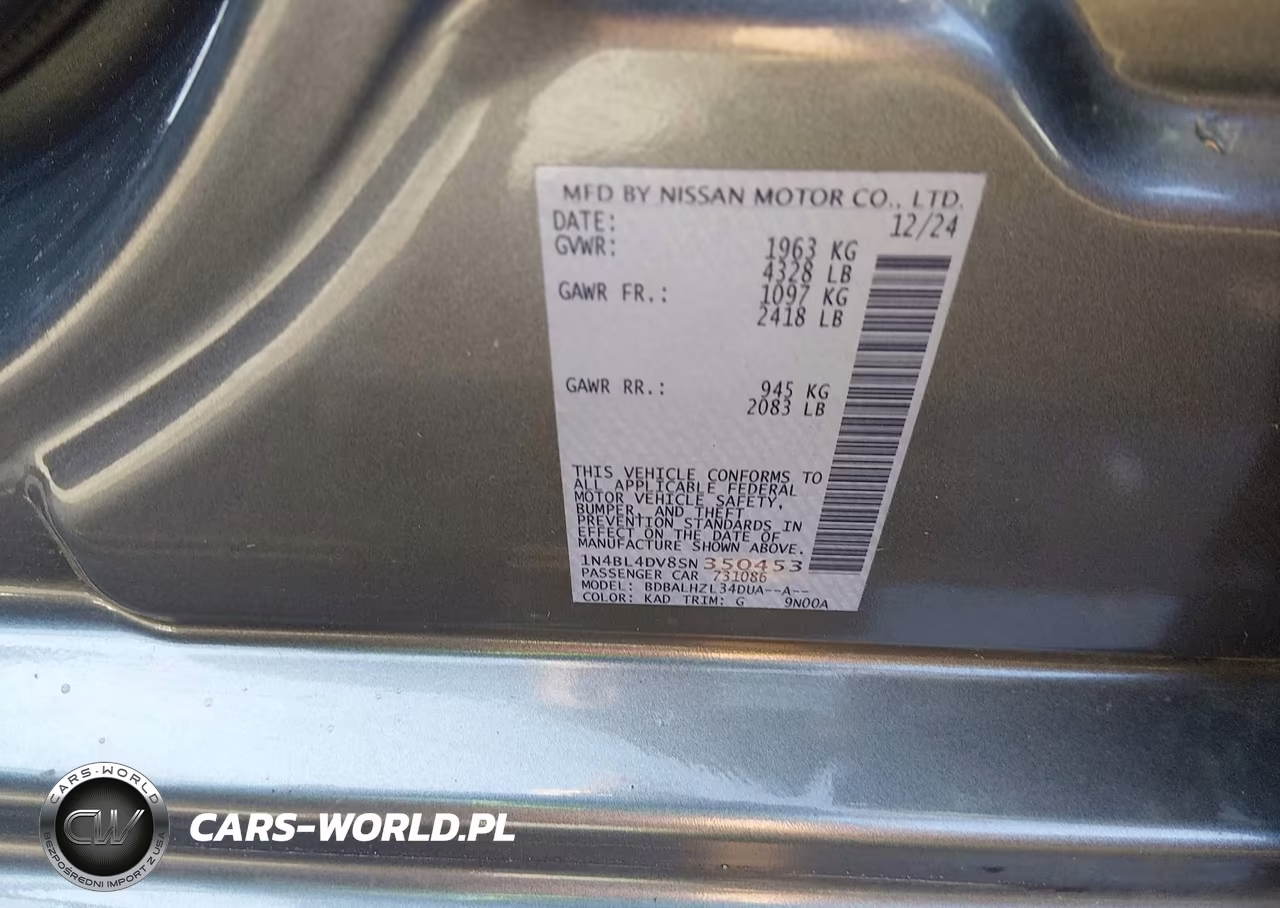 2025 Nissan Altima Sv Fwd VIN:1N4BL4DV8SN350453 - 9