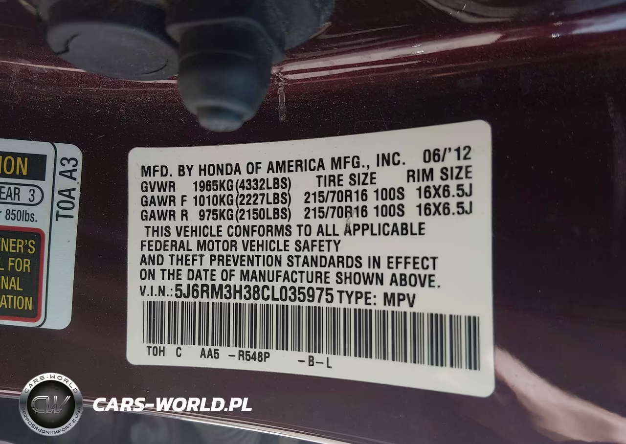 2012 Honda Cr-V Lx VIN:5J6RM3H38CL035975 - 9