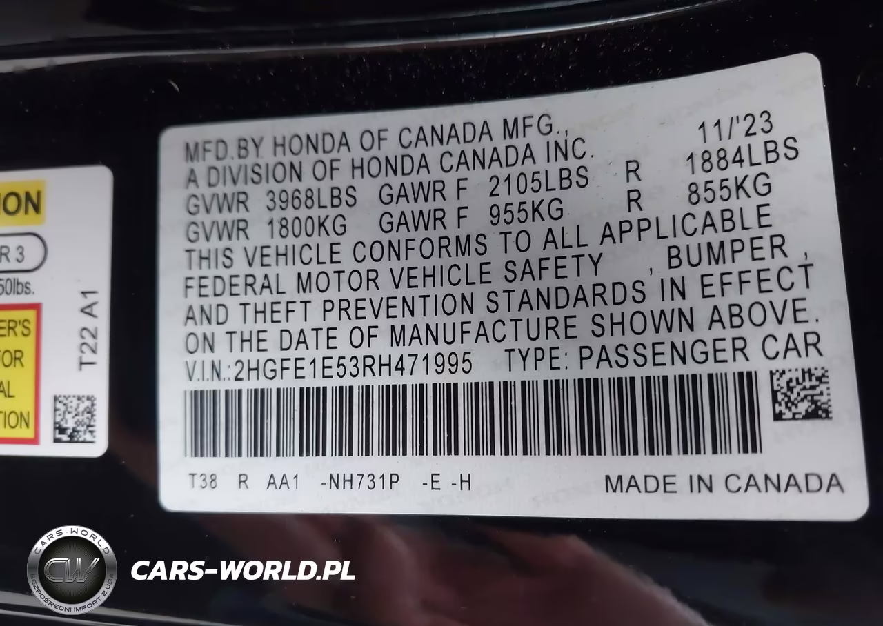 2024 Honda Civic Si Sedan VIN:2HGFE1E53RH471995 - 9