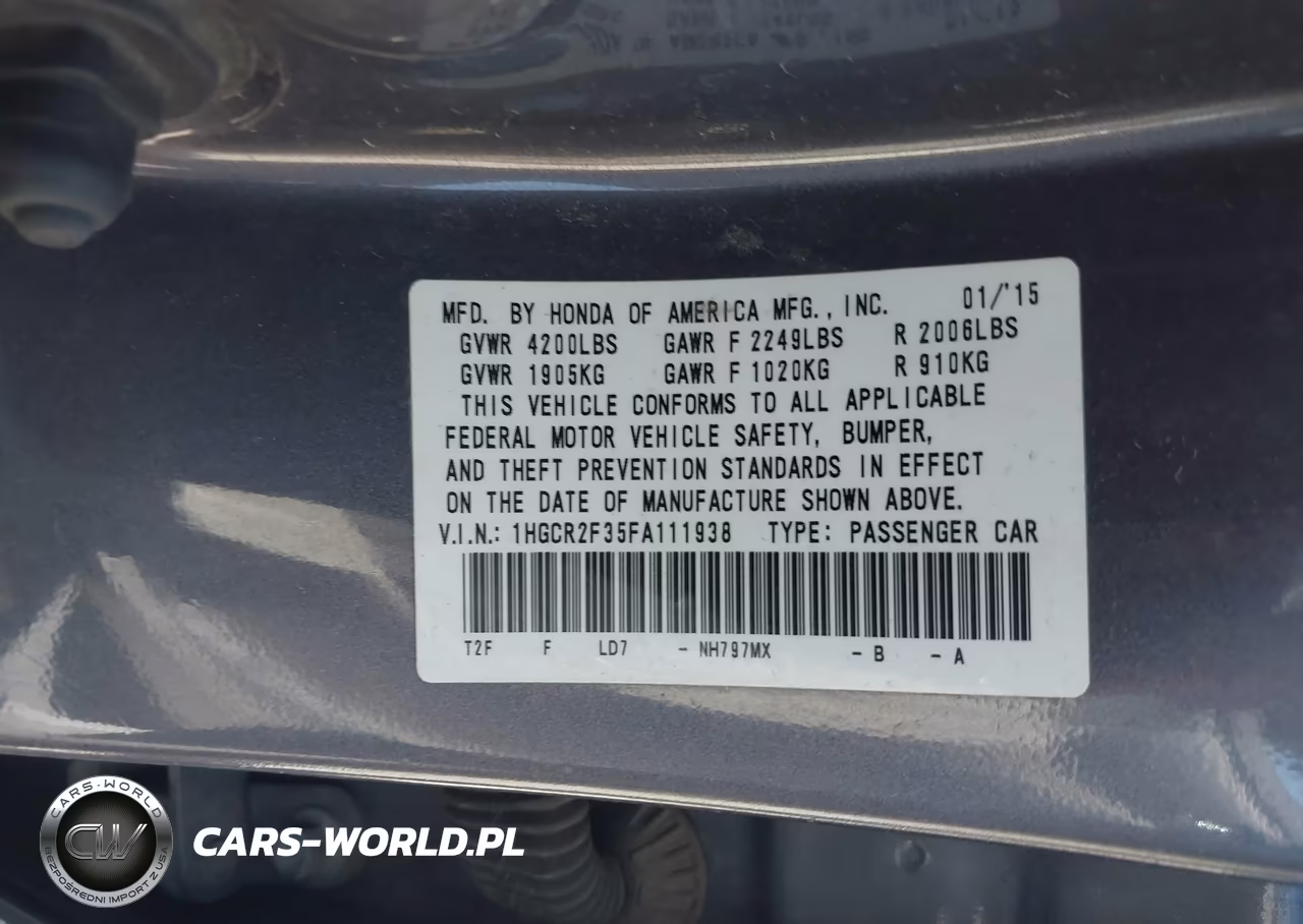 2015 Honda Accord Lx VIN:1HGCR2F35FA111938 - 9
