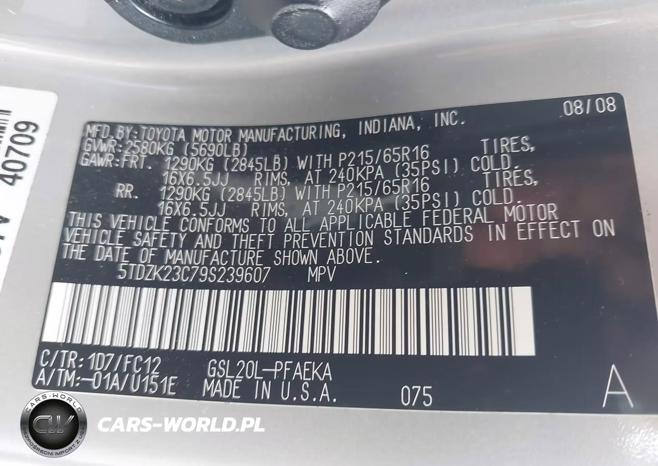 2009 Toyota Sienna Le VIN:5TDZK23C79S239607 - 9