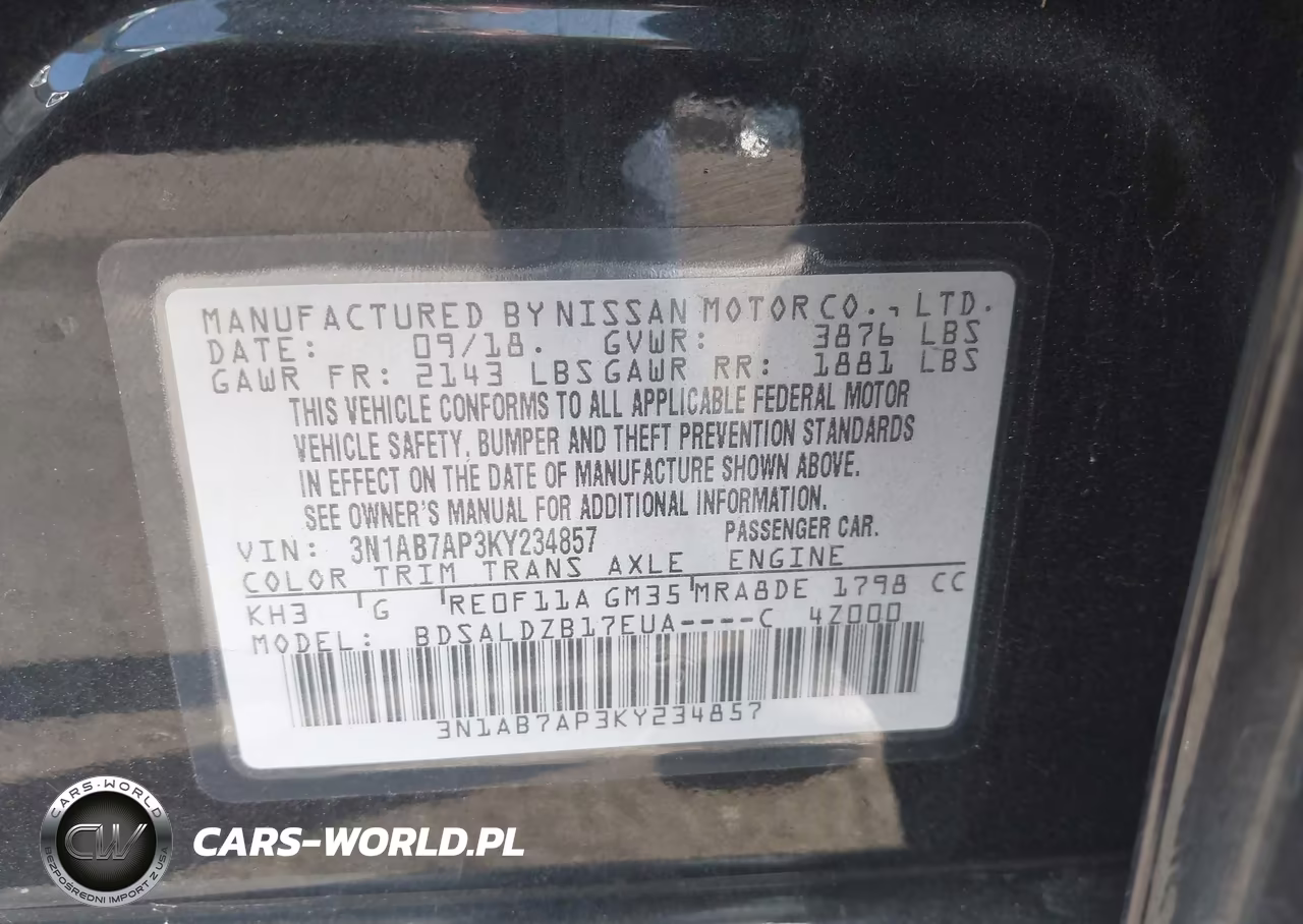 2019 Nissan Sentra Sv VIN:3N1AB7AP3KY234857 - 9