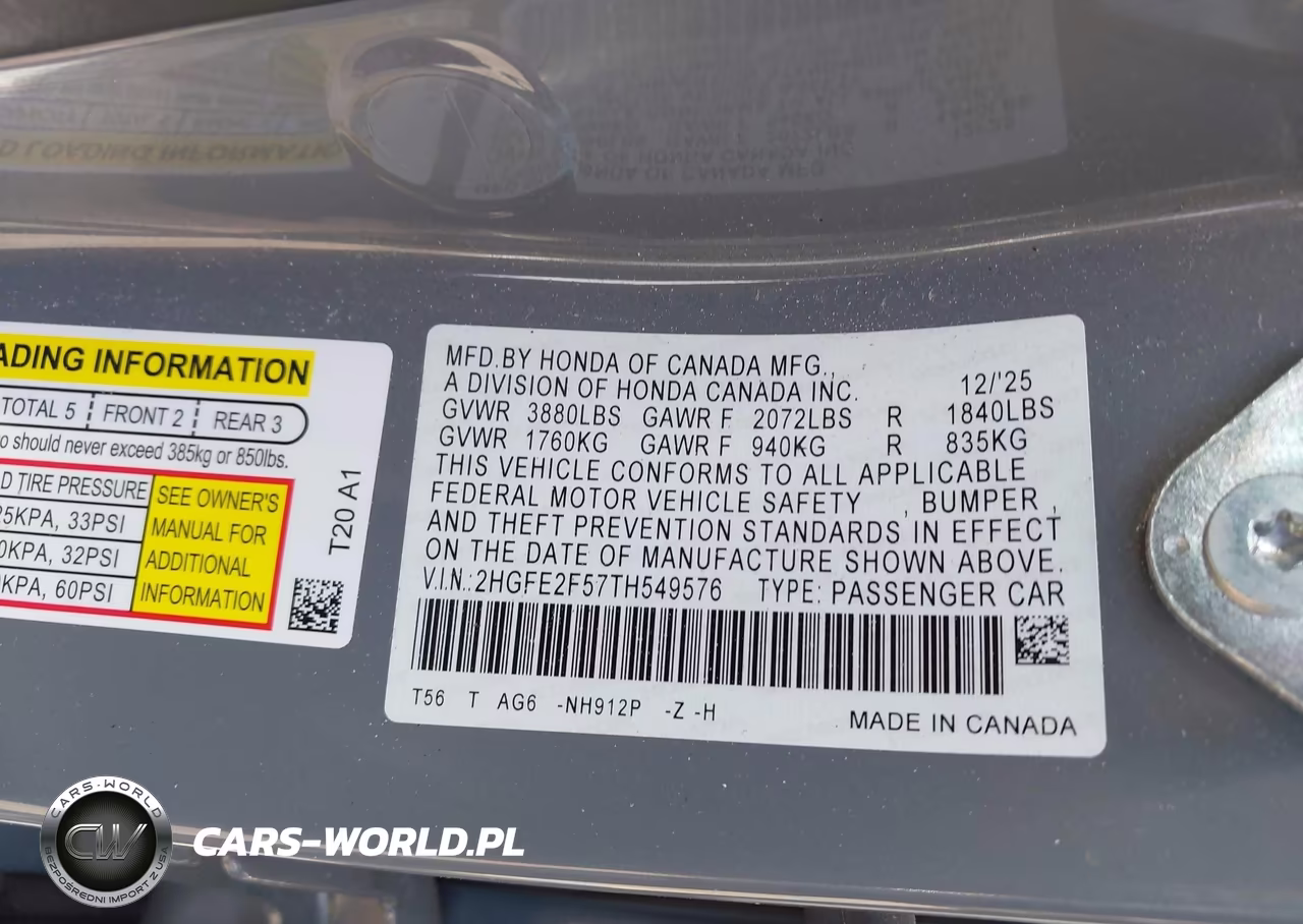 2026 Honda Civic Sport VIN:2HGFE2F57TH549576 - 9