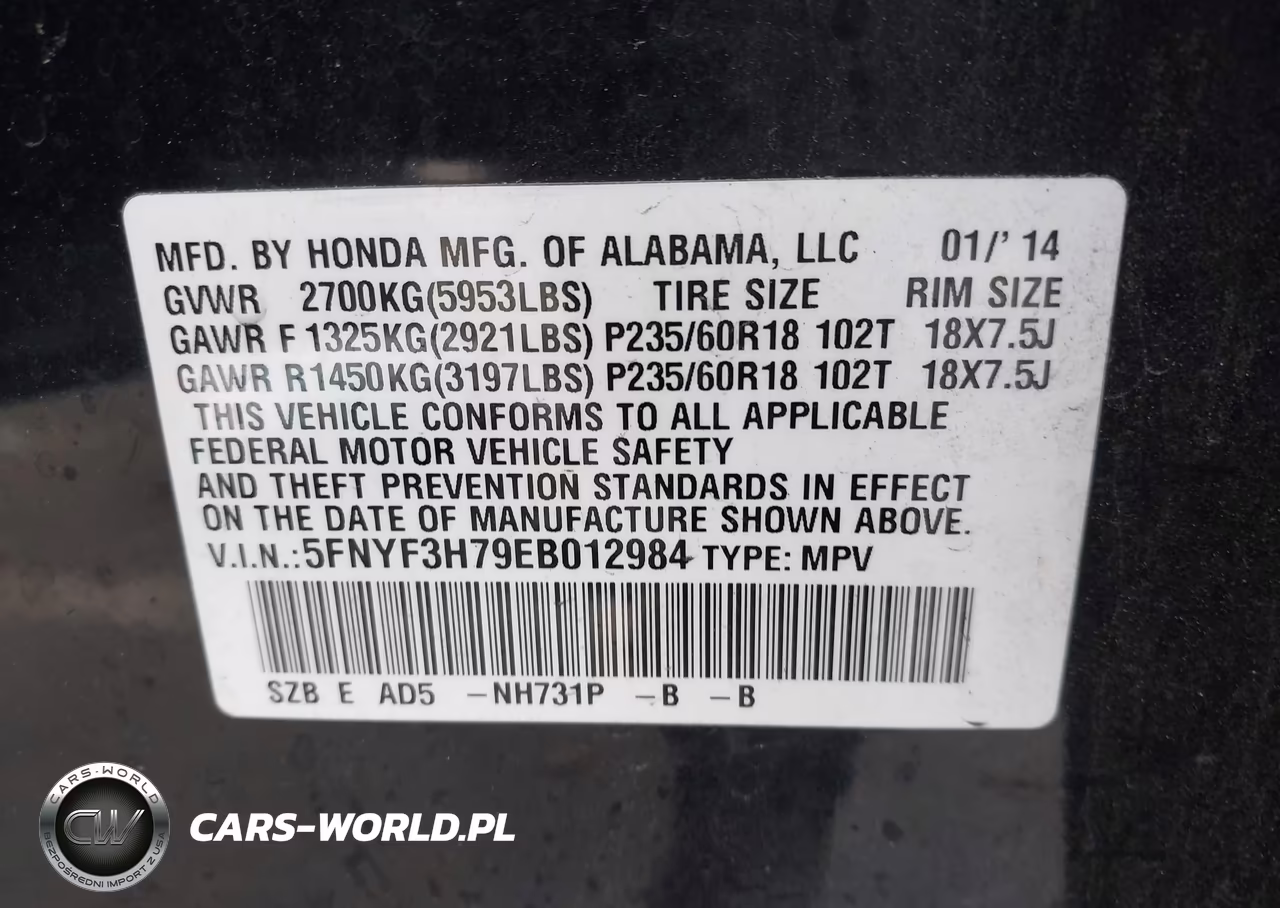 2014 Honda Pilot Ex-L VIN:5FNYF3H79EB012984 - 9