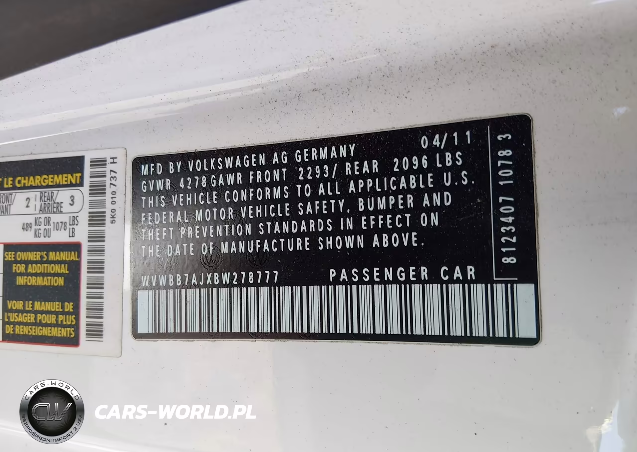 2011 Volkswagen Golf 2.5L 2-Door VIN:WVWBB7AJXBW278777 - 9