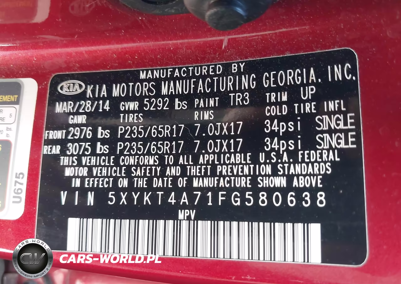 2015 Kia Sorento Lx V6 VIN:5XYKT4A71FG580638 - 9