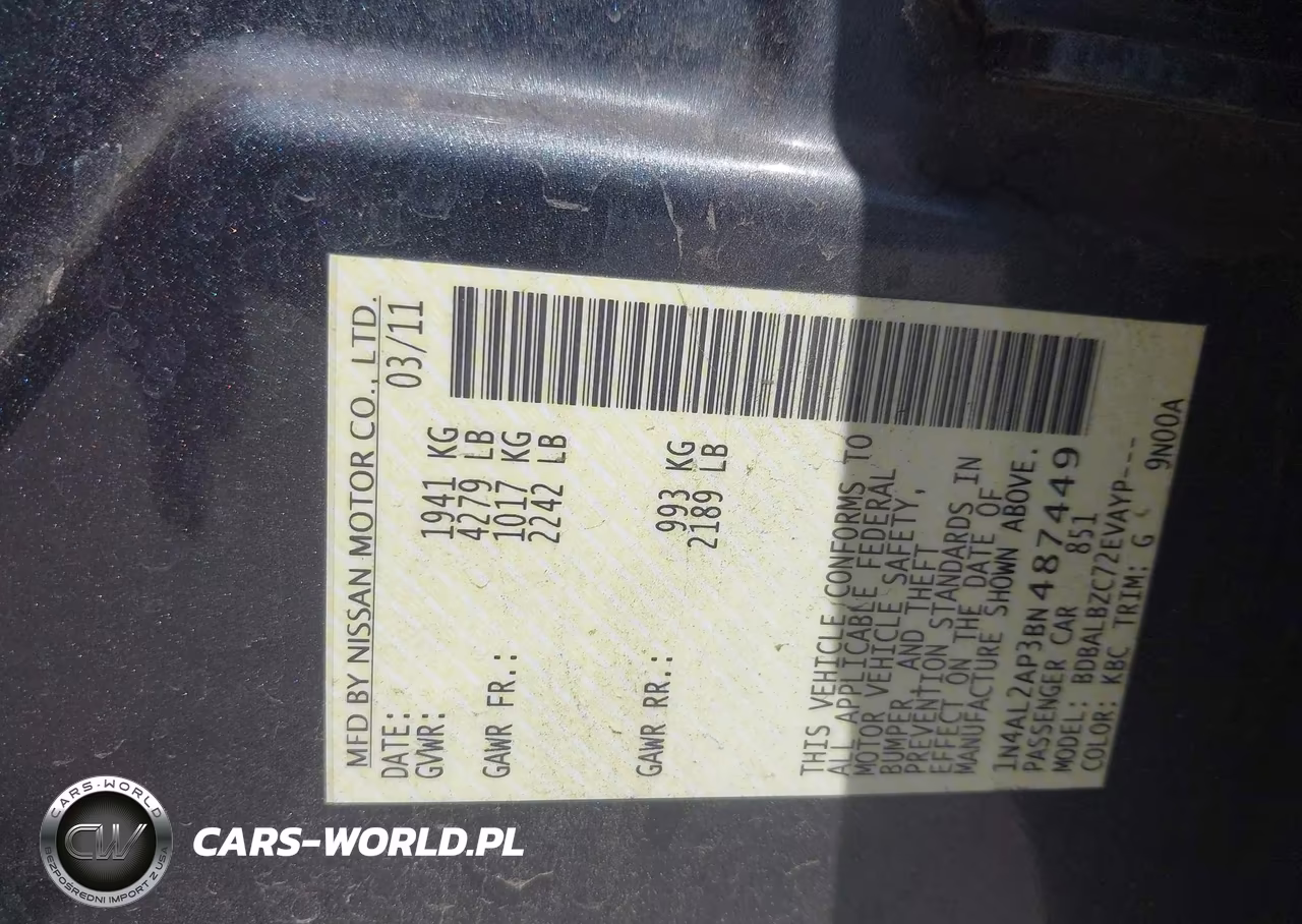 2011 Nissan Altima 2.5 S VIN:1N4AL2AP3BN487449 - 9