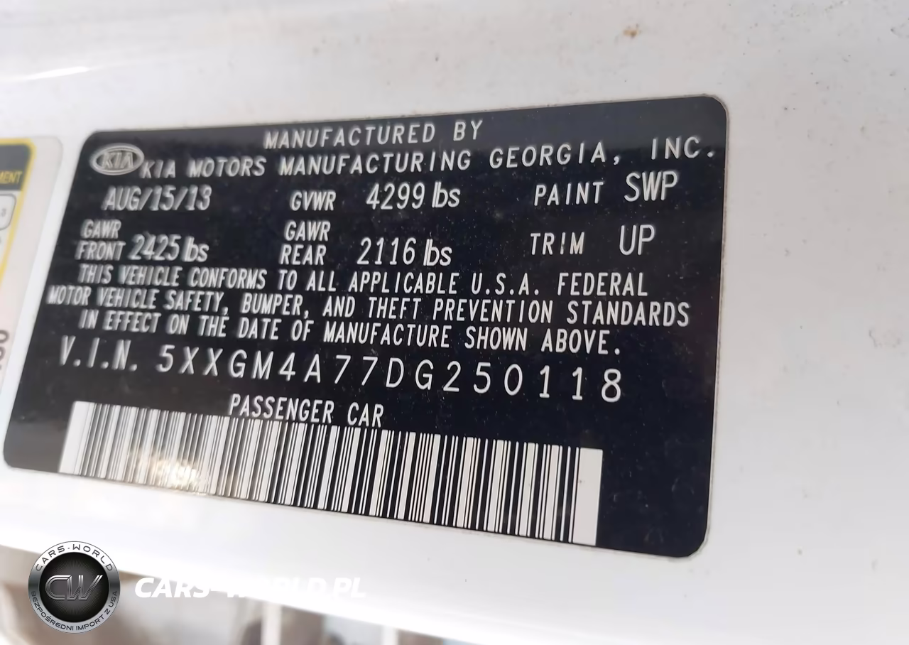 2013 Kia Optima Lx VIN:5XXGM4A77DG250118 - 9
