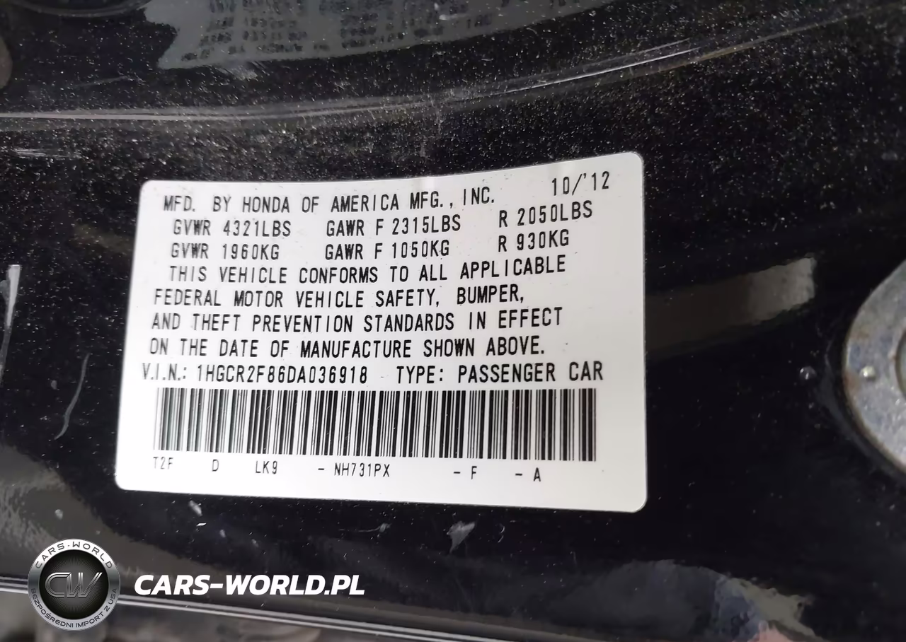 2013 Honda Accord Ex-L VIN:1HGCR2F86DA036918 - 9