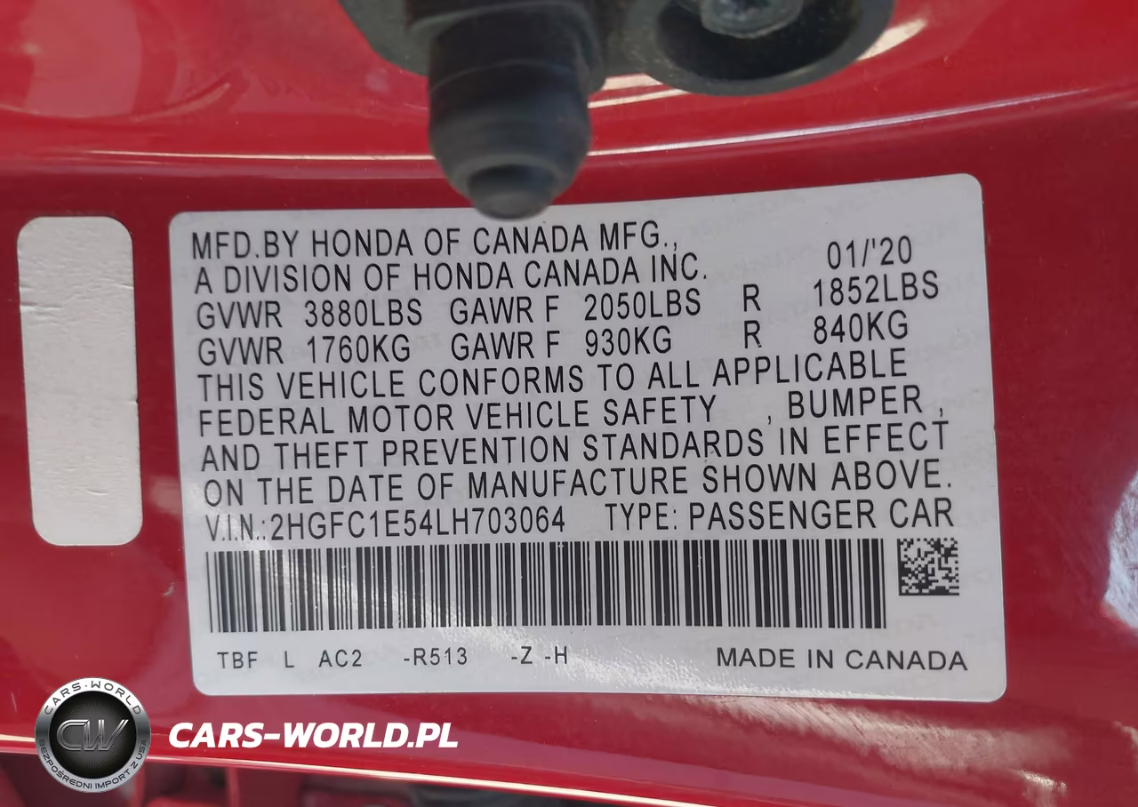 2020 Honda Civic Si Sedan VIN:2HGFC1E54LH703064 - 9