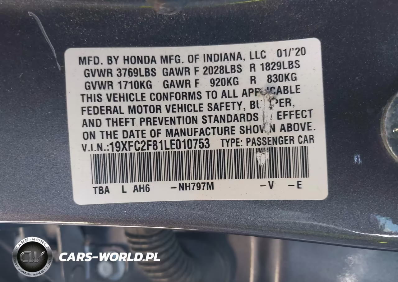 2020 Honda Civic Sport VIN:19XFC2F81LE010753 - 9