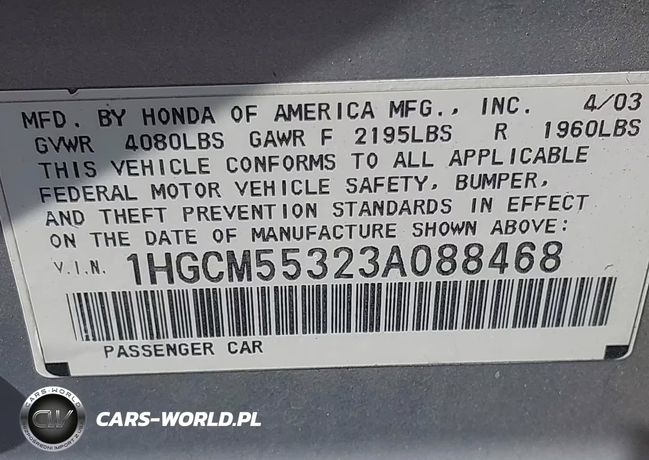 2003 Honda Accord 2.4 Lx VIN:1HGCM55323A088468 - 9