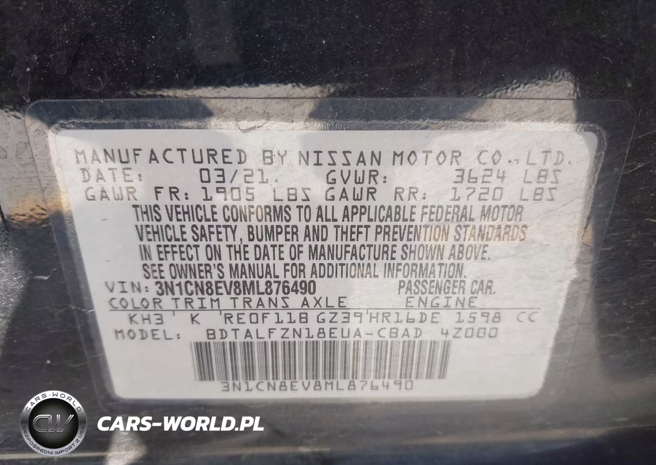 2021 Nissan Versa Sv Xtronic Cvt VIN:3N1CN8EV8ML876490 - 9
