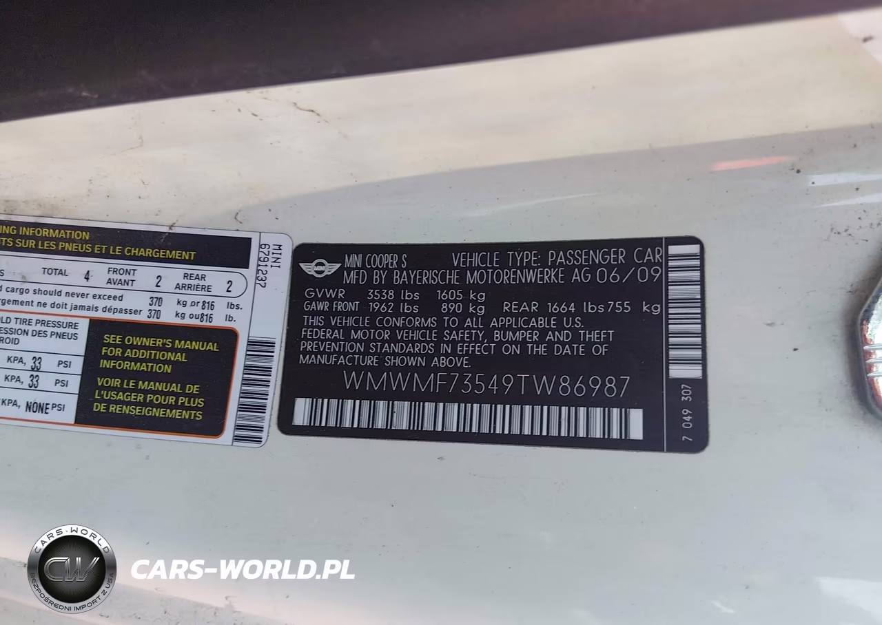2009 Mini Cooper S VIN:WMWMF73549TW86987 - 9