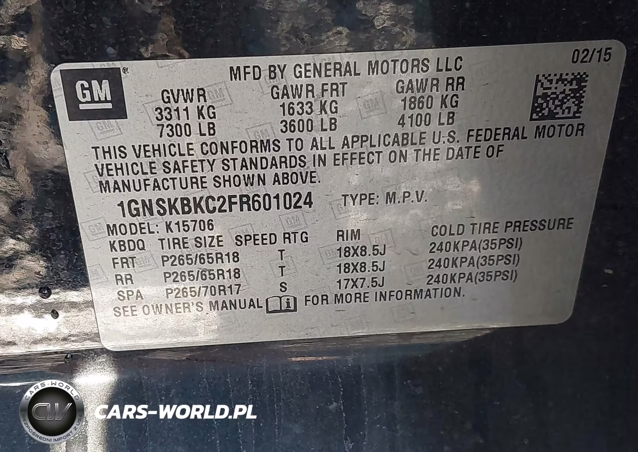 2015 Chevrolet Tahoe Lt VIN:1GNSKBKC2FR601024 - 9