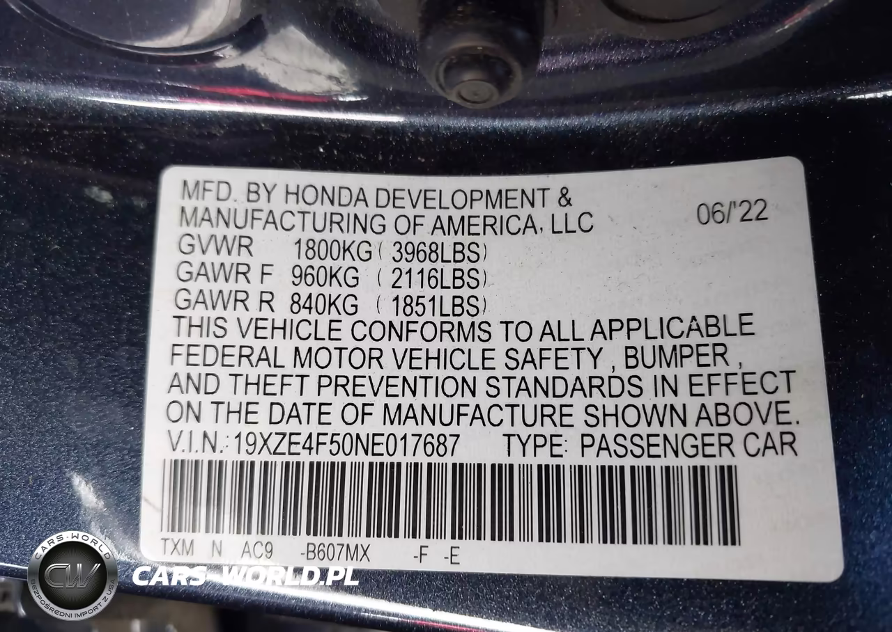 2022 Honda Insight Ex VIN:19XZE4F50NE017687 - 9