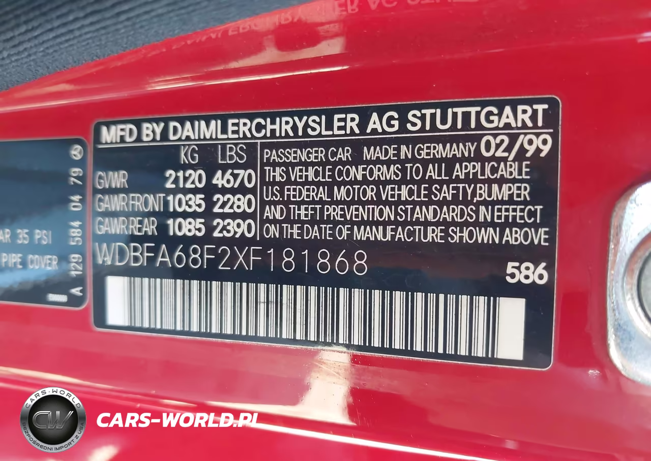 1999 Mercedes-Benz Sl 500 VIN:WDBFA68F2XF181868 - 9