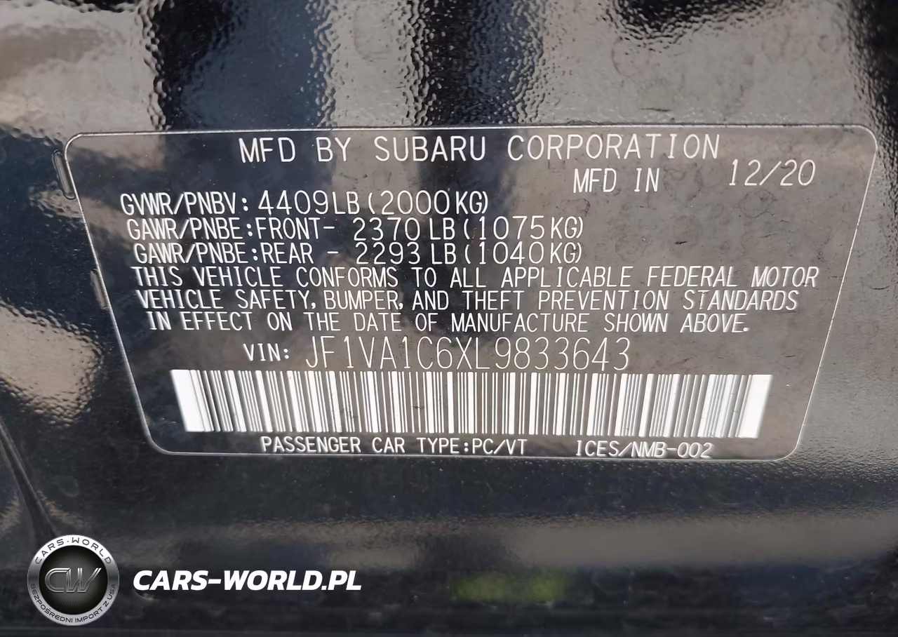 2020 Subaru Wrx Premium VIN:JF1VA1C6XL9833643 - 9
