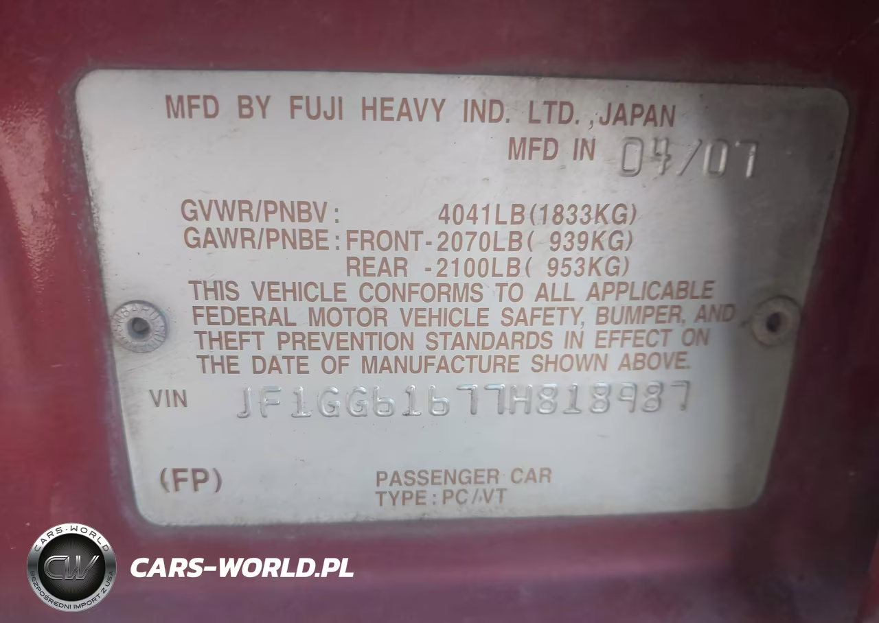 2007 Subaru Impreza 2.5I VIN:JF1GG61677H818987 - 9