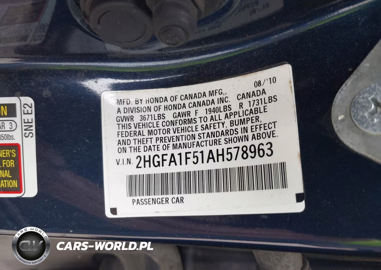 2010 Honda Civic Lx VIN:2HGFA1F51AH578963 - 9
