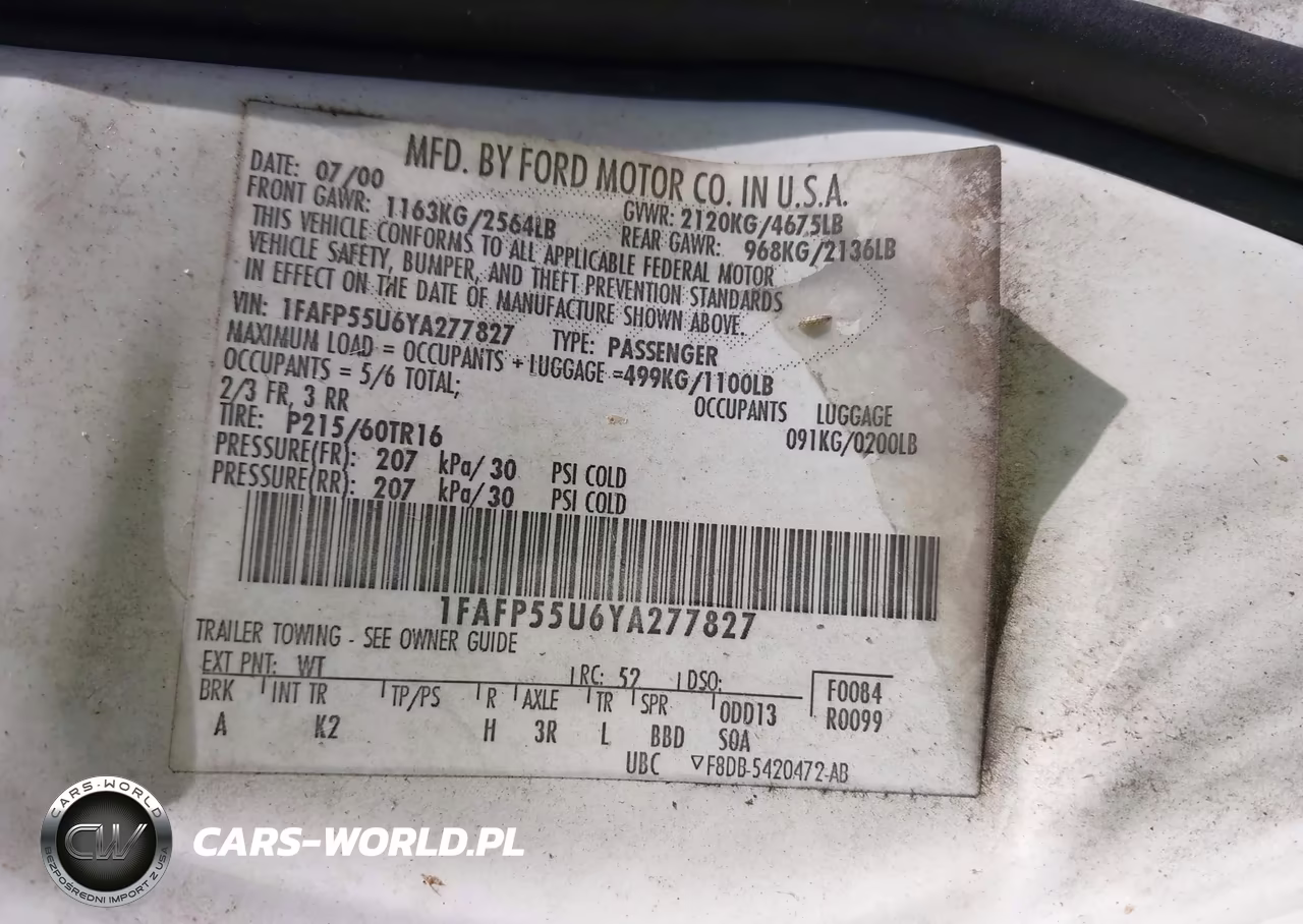 2000 Ford Taurus Ses VIN:1FAFP55U6YA277827 - 9