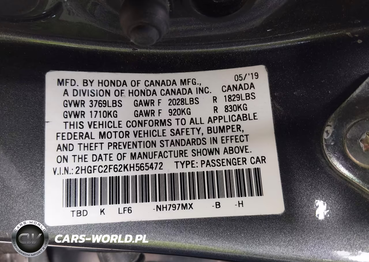2019 Honda Civic Lx VIN:2HGFC2F62KH565472 - 9