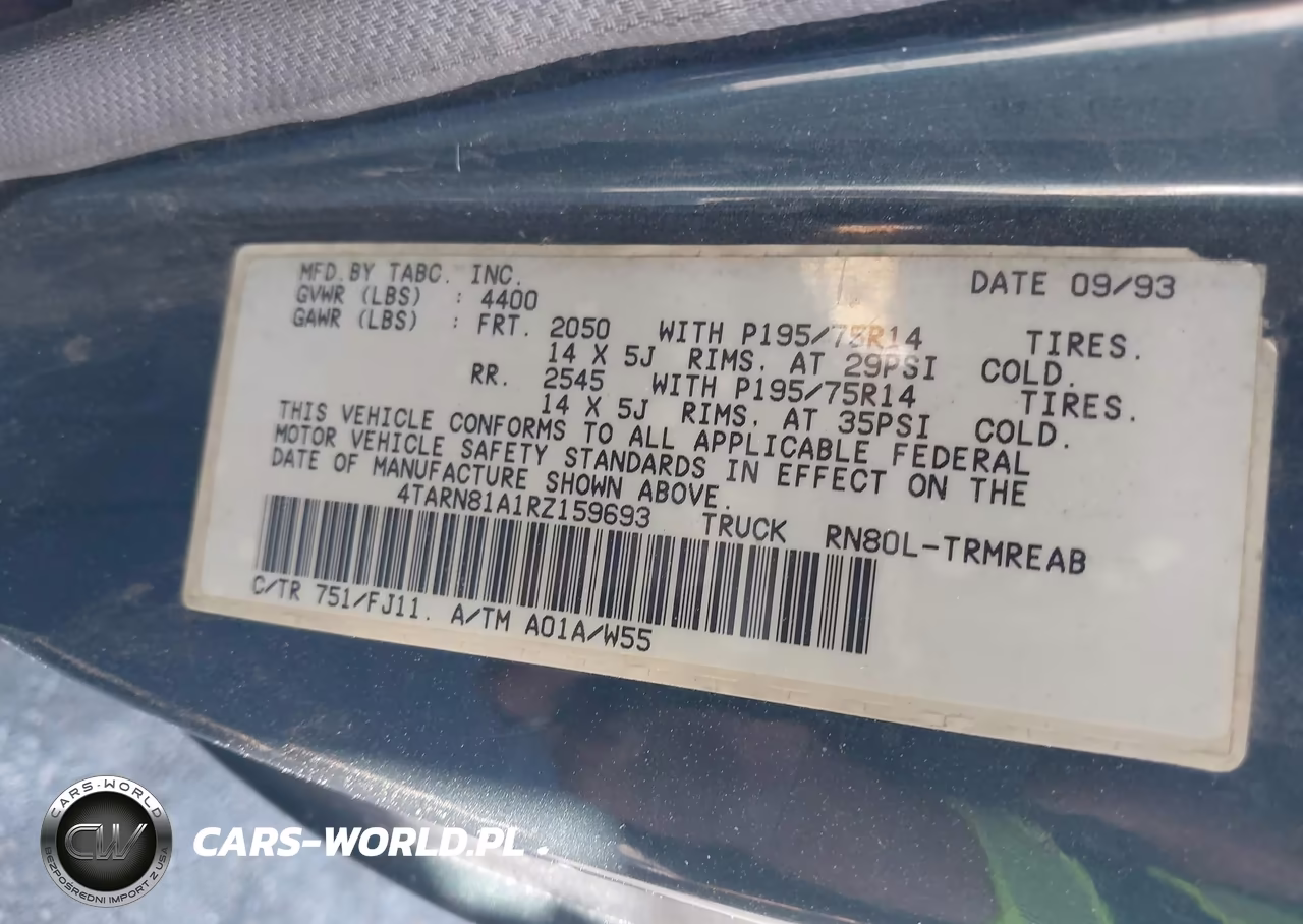 1994 Toyota Pickup 1-2 Ton Short Whlbase Stb VIN:4TARN81A1RZ159693 - 9